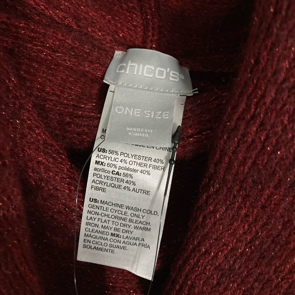 NWT Chico’s cozy stripe cowl neck poncho in Wild Poppy shimmer One Size - Picture 2 of 4